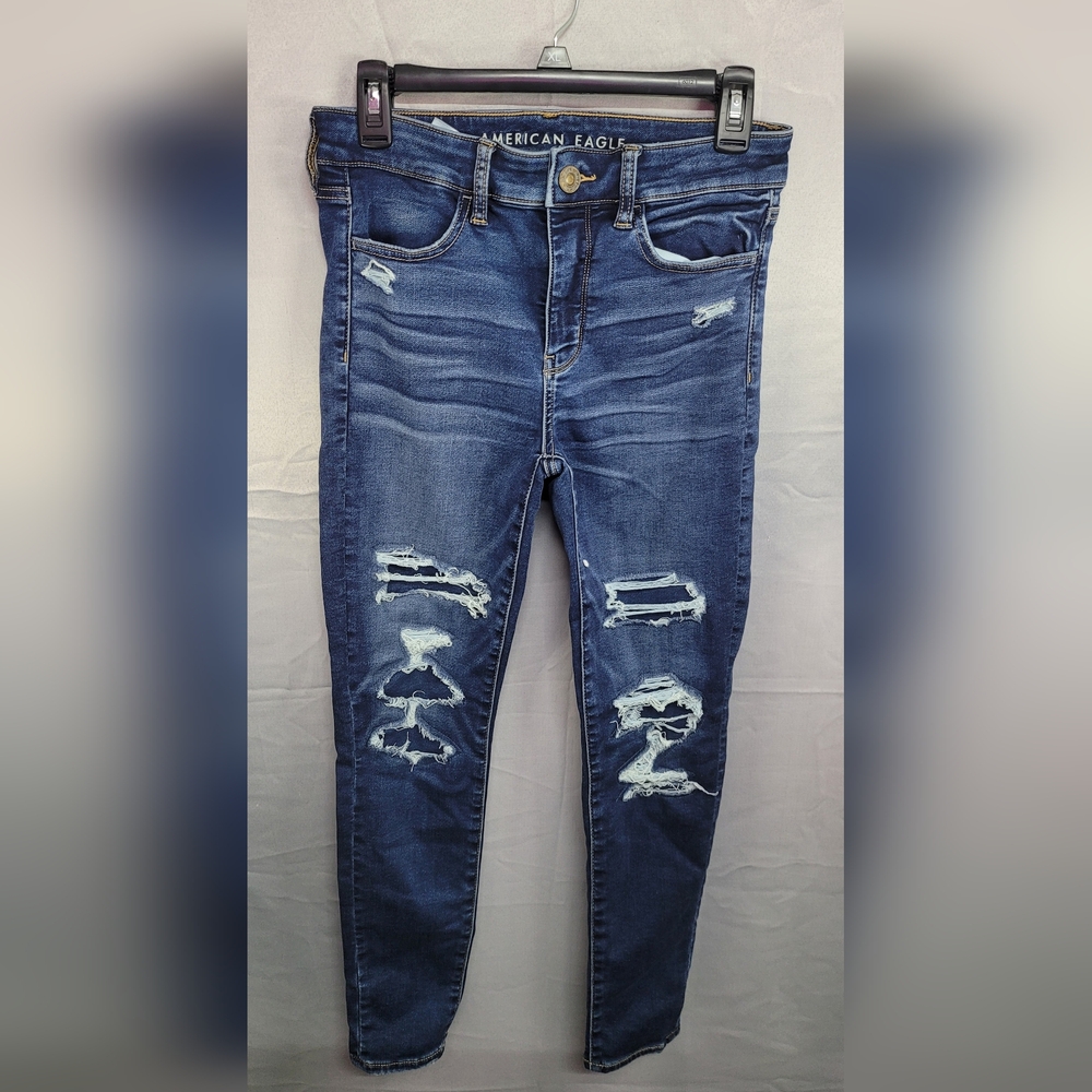 American Eagle Outfitters Dark Blue Distressed Skinny Jeans